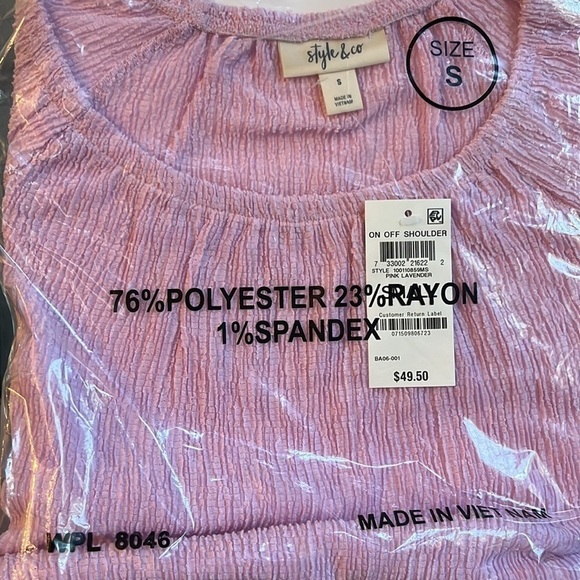 NWT Style & Co women's on off the shoulder tie sleeve top small pastels Fairy - Picture 2 of 2